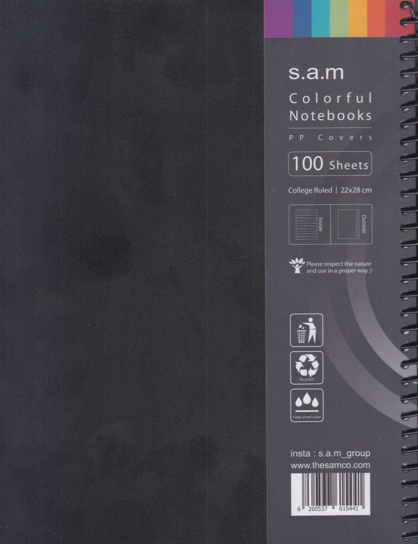 دفتر 100 برگ مشکی سیمی رحلی sam