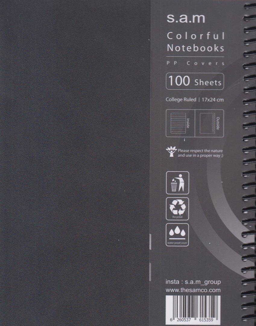 دفتر 100 برگ مشکی سیمی وزیری sam - 0