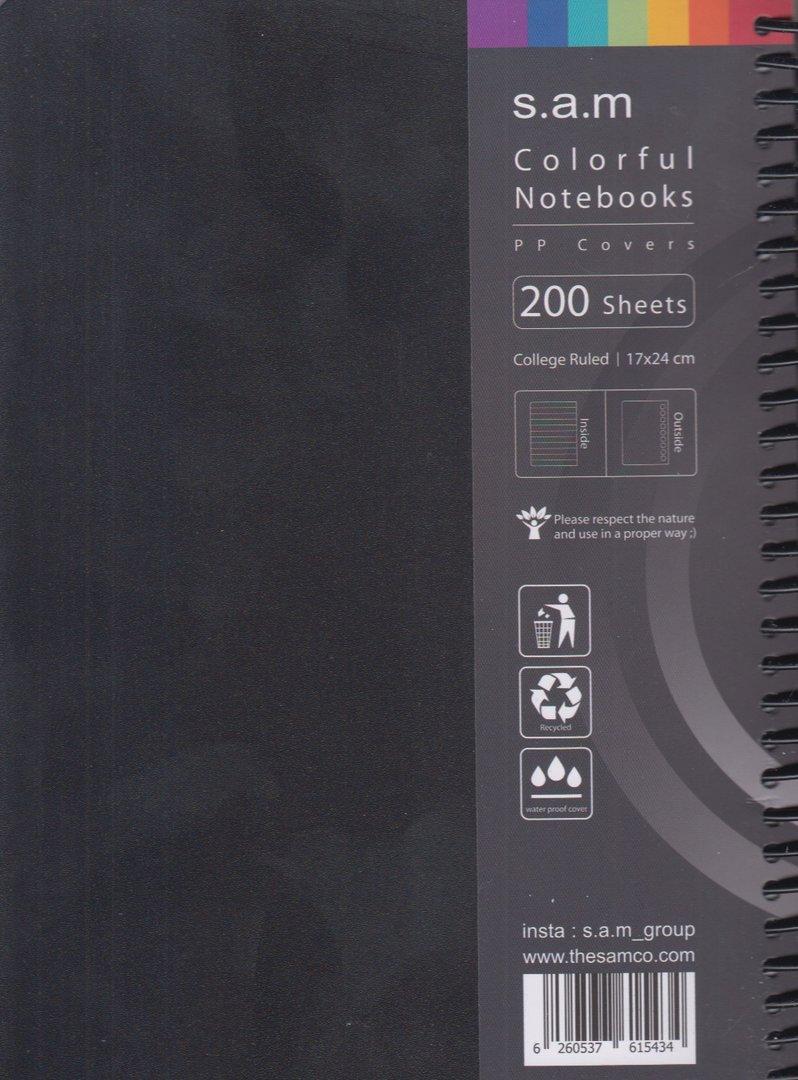 دفتر 200 برگ مشکی سیمی وزیری sam p.p - 0