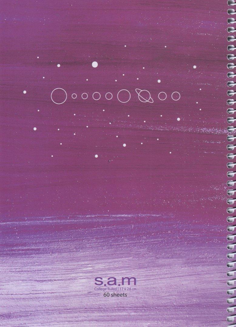 دفتر 60 برگ طرح 1 بنفش وزیری سیمی sam - 0