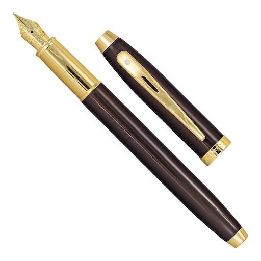 خودنویس قهوه ای لاکی گیره طلایی SHEAFFER 100